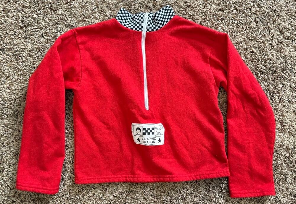 Vintage La Redoute Red 1/4 Zip Pullover Shirt Checkered Collar Size 6X